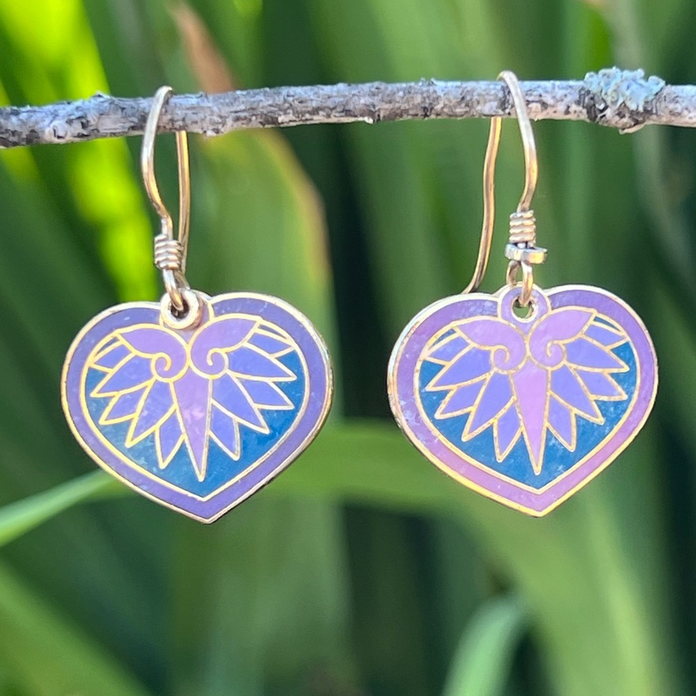 Laurel Burch Purple Heart Dangle Earrings